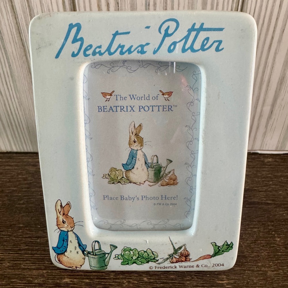 Beatrix Potter Peter Rabbit Ceramic Mini Picture Frame Blue Nursery 2004 Vintage